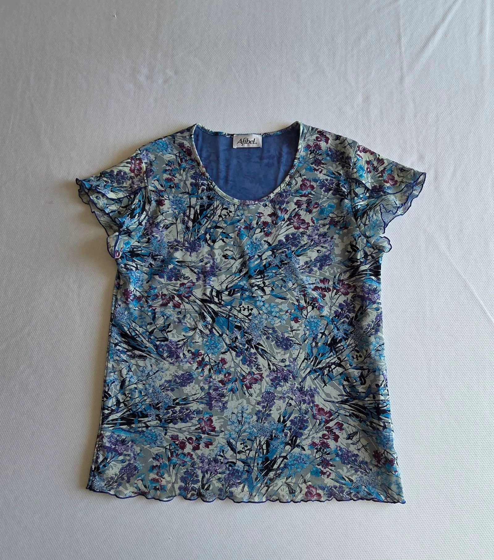 T-shirt en tulle doublé bleu floral Afibel 42 44 XL XXL haut imprimé fleurs – photo 2